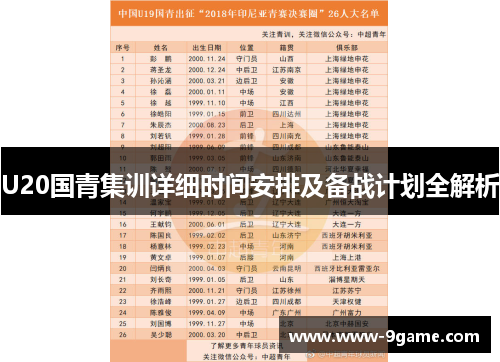 U20国青集训详细时间安排及备战计划全解析